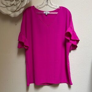 Grace & Lace Vibrant Pink Ruffle Sleeve Top